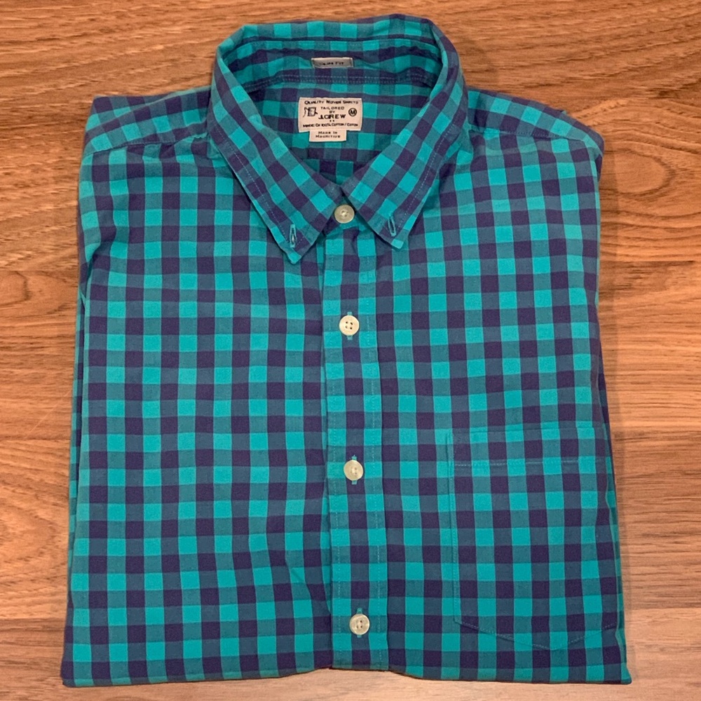 J. Crew Slim Fit L/S Blue Plaid Dress Shirt Size M